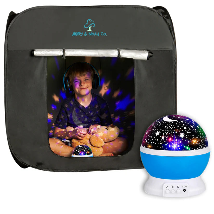 Therapist-Designed Sensory Blackout Tent for Kids WITH Complimentary Galaxy Light Projector By Abby & Noah