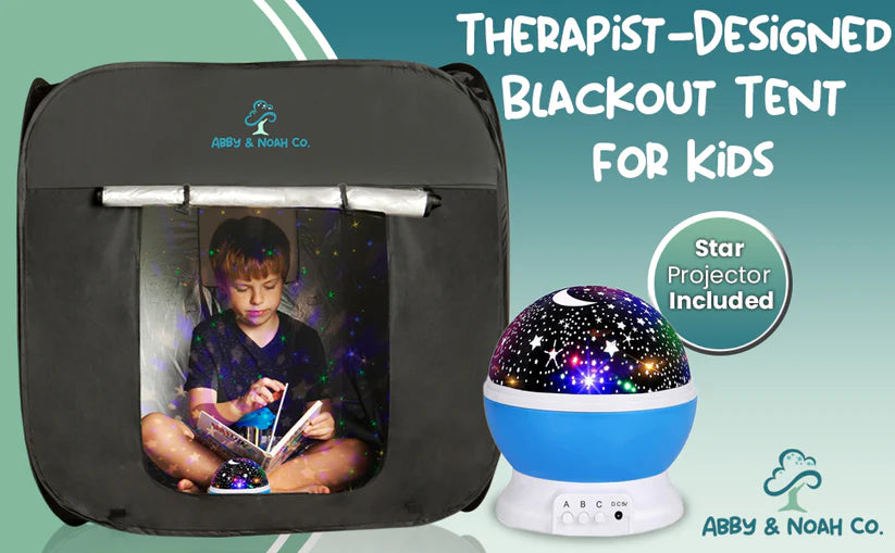 Therapist-Designed Sensory Blackout Tent for Kids WITH Complimentary Galaxy Light Projector By Abby & Noah