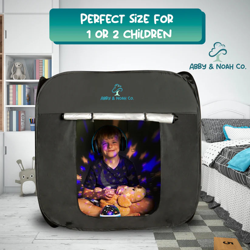 Therapist-Designed Sensory Blackout Tent for Kids WITH Complimentary Galaxy Light Projector By Abby & Noah