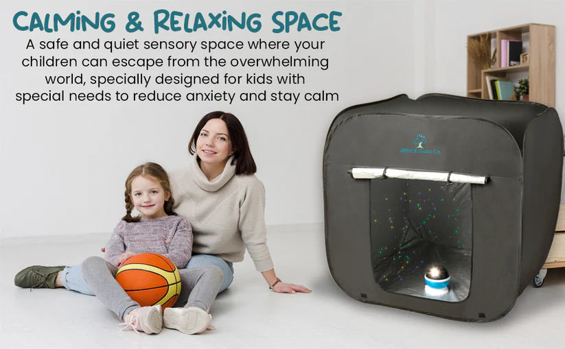 Therapist-Designed Sensory Blackout Tent for Kids WITH Complimentary Galaxy Light Projector By Abby & Noah