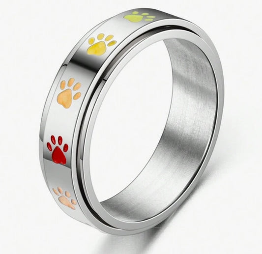Colorful Paw Prints Fidget Ring